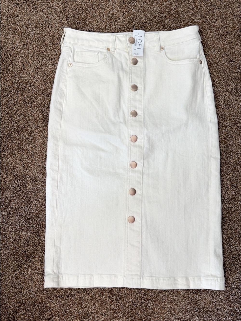 LOFT Cream Button-Front Pencil Skirt